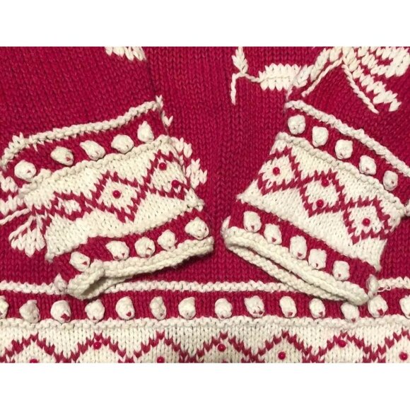 VTG 90s EXPRESS HAND KNITTED SWEATER SZ M PINK RAIME COTTON SHOULDER PADS WOMENS - Picture 3 of 4